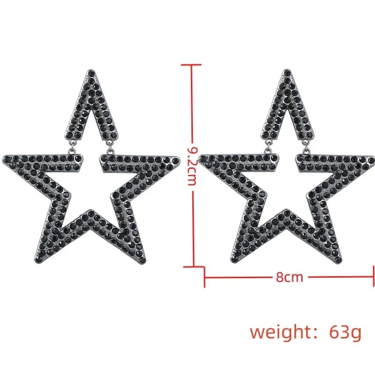 1 Pair Exaggerated Oversized Pentagram Star Plating Hollow Out Inlay Alloy Rhinestones Silver Plated Drop Earrings