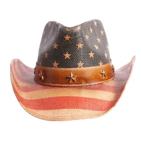 Americana - Straw Cowboy Hat: Red, White & Blue - S/M