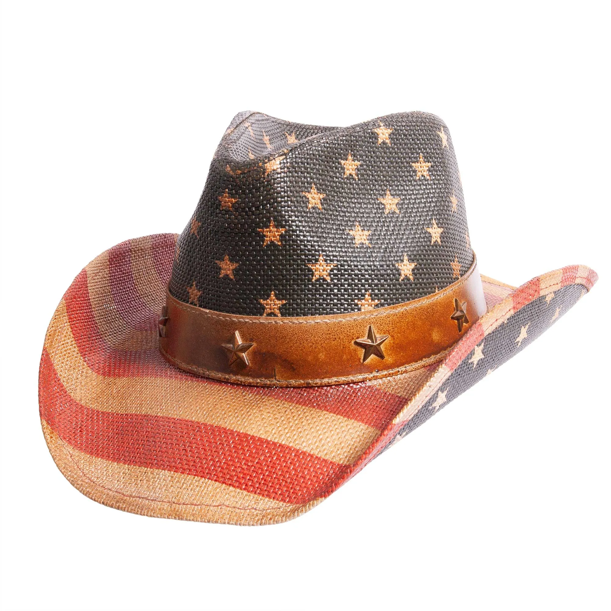 Americana - Straw Cowboy Hat: Red, White & Blue - S/M