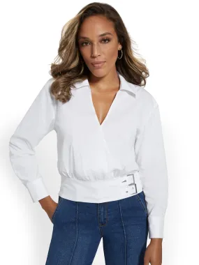 Belted Poplin Surplice Top