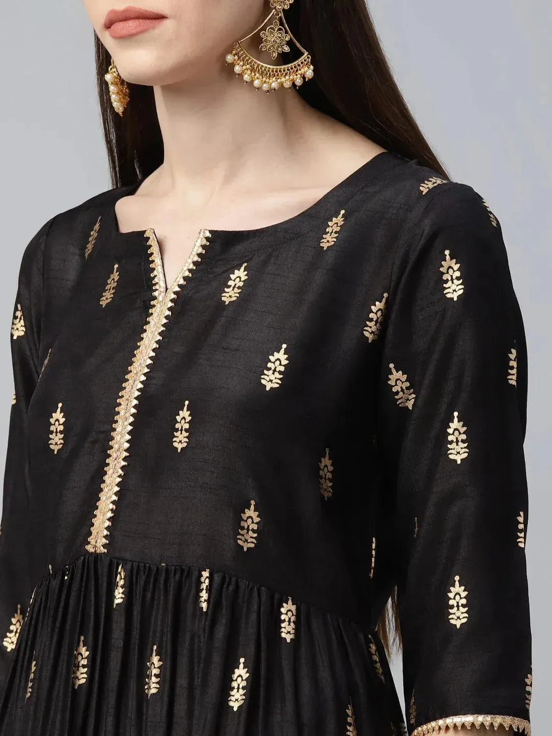 Black Printed Polyester Dress