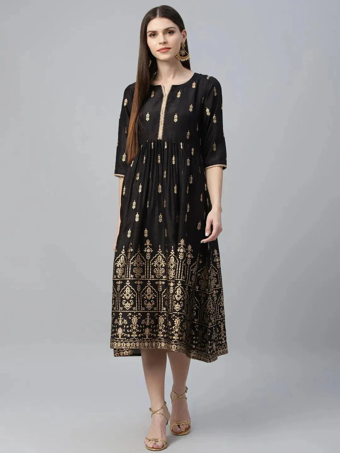 Black Printed Polyester Dress