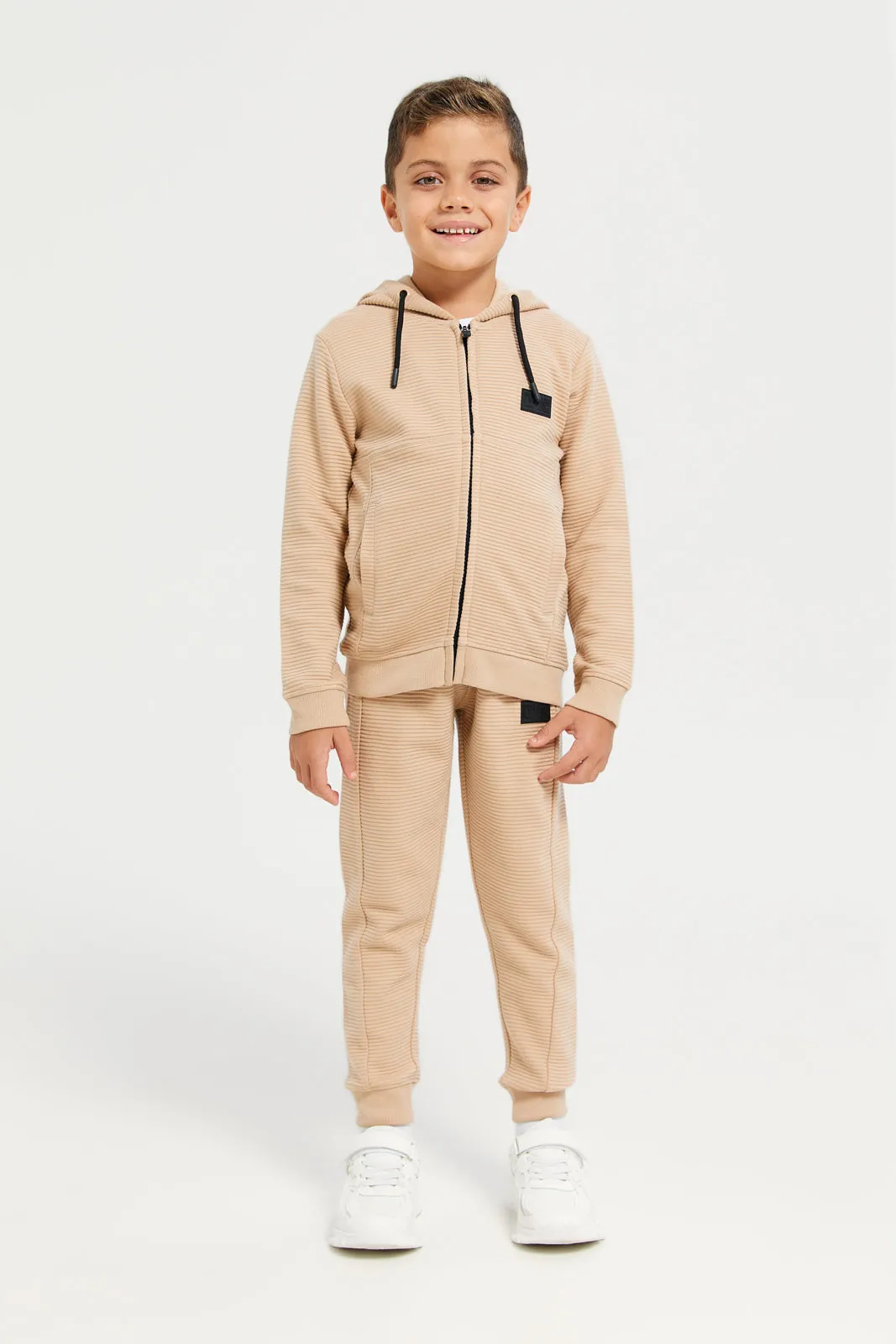 Boys Beige Ottoman Track Active Pants