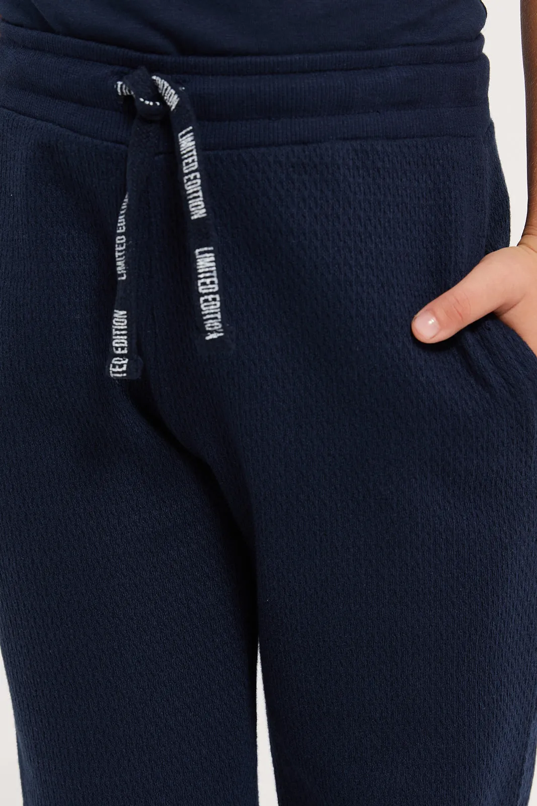 Boys Navy Basket Knit Active Pants