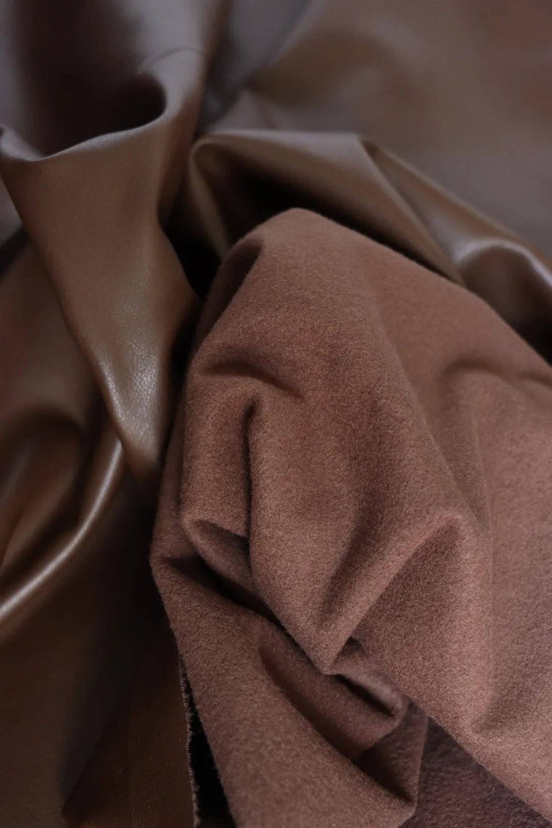 Brown Fleece Backed Vegan Stretch Leather