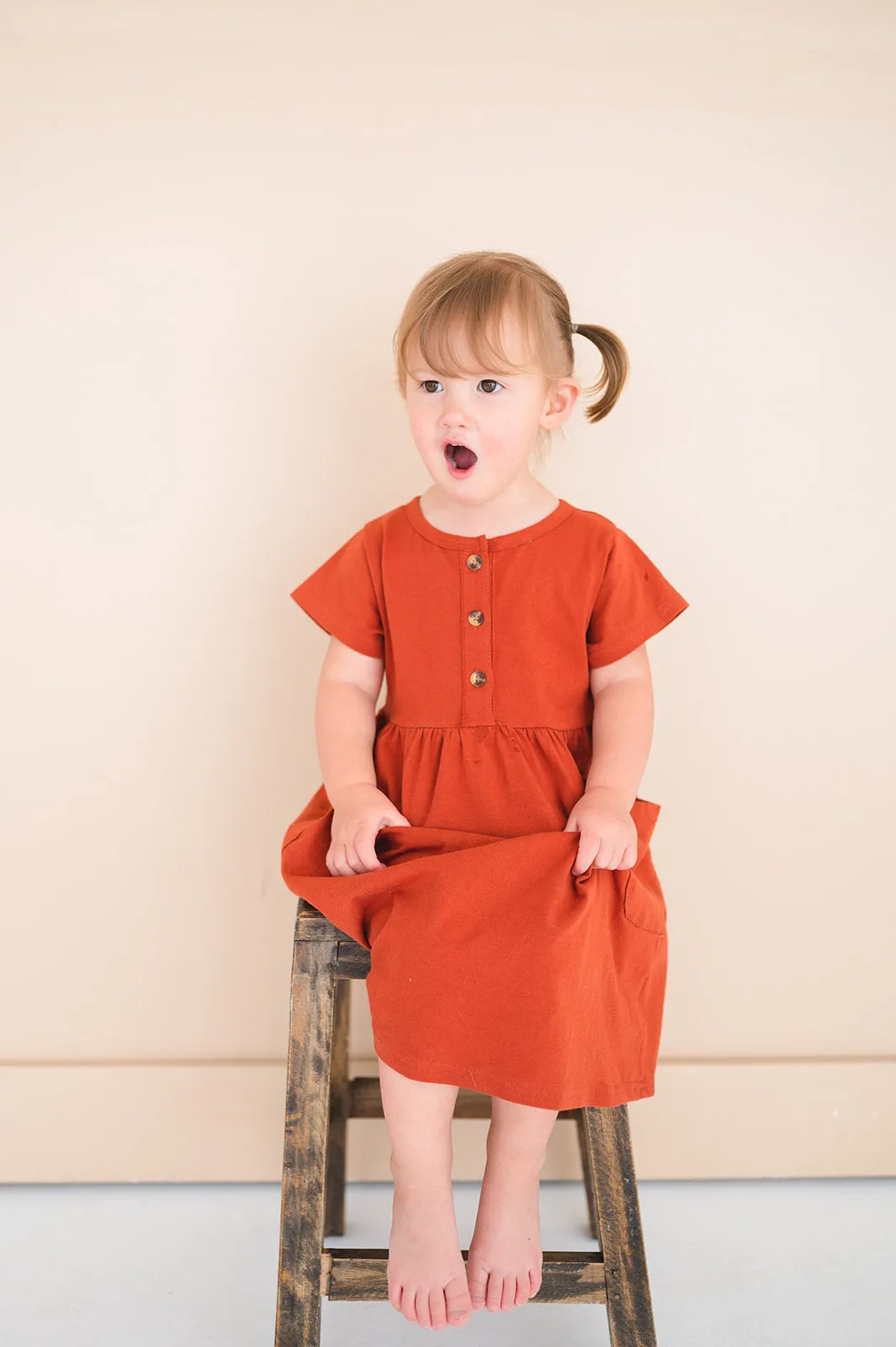 Button Twirl Dress - Brick