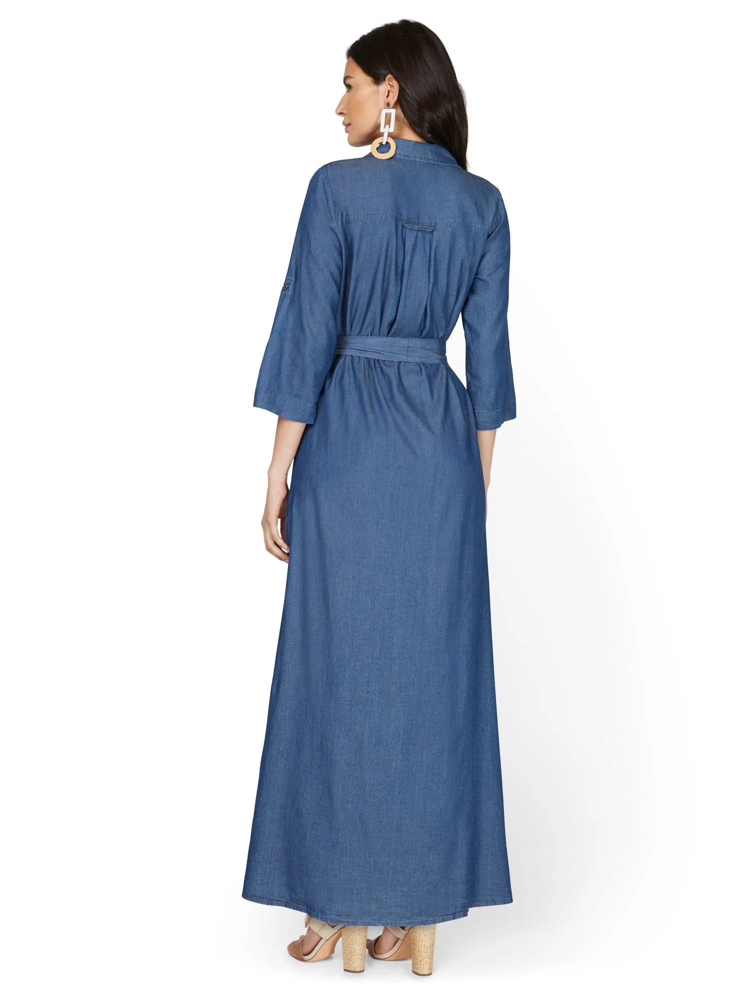 Chambray Belted Maxi Shirtdress