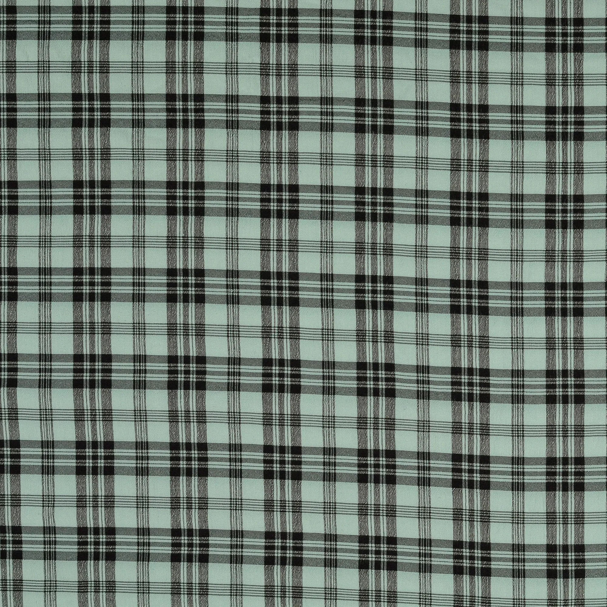 Checked Sage Green Crinkle Viscose Fabric