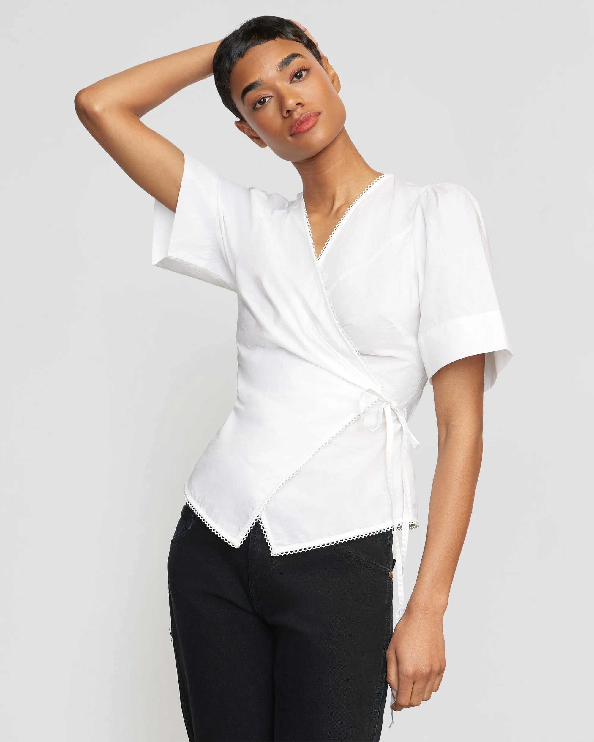 Chidi Structured Short-Sleeve Wrap Blouse