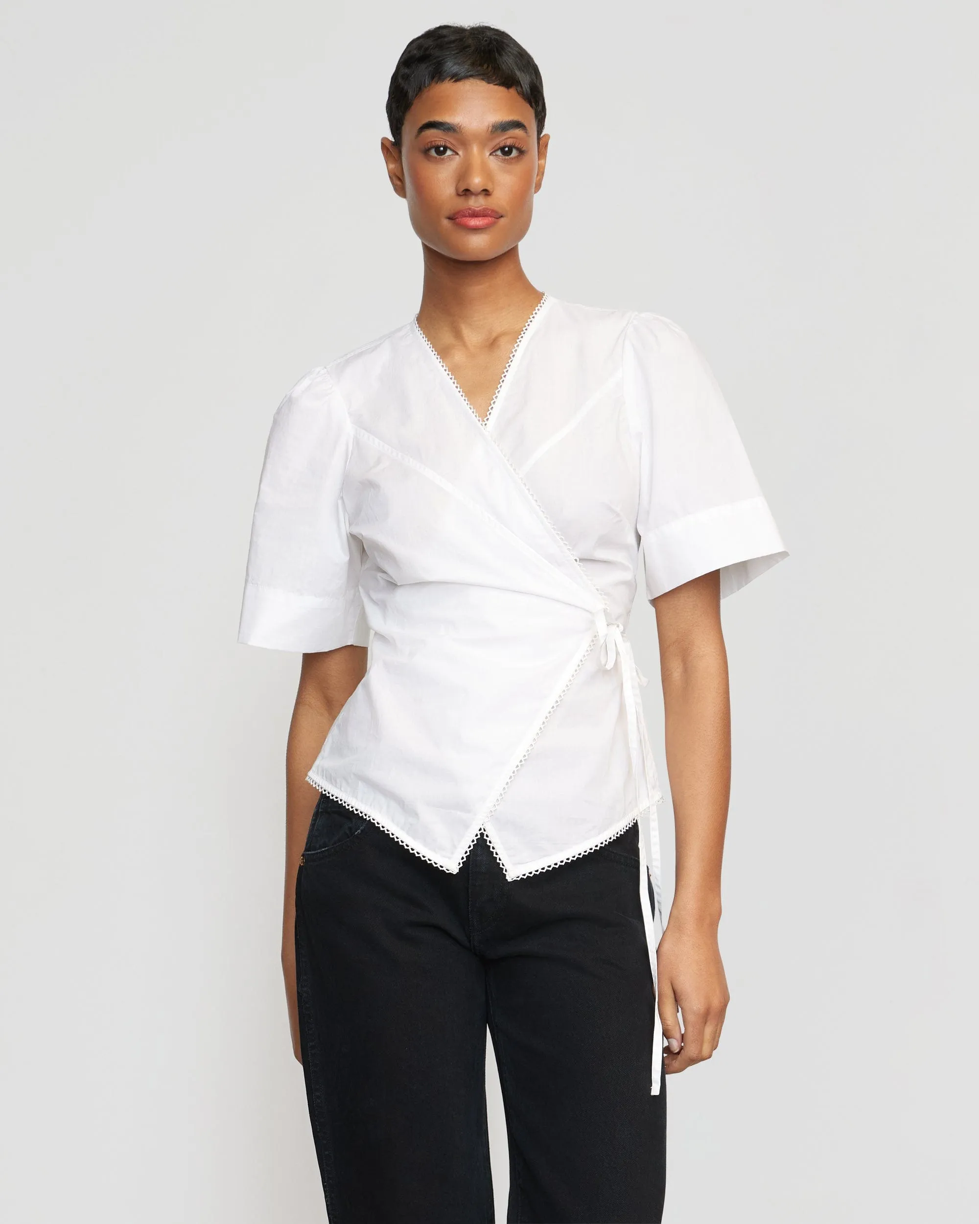 Chidi Structured Short-Sleeve Wrap Blouse