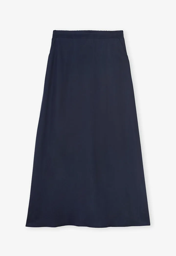 Choice Solid Pleated Flared Skirt Navy