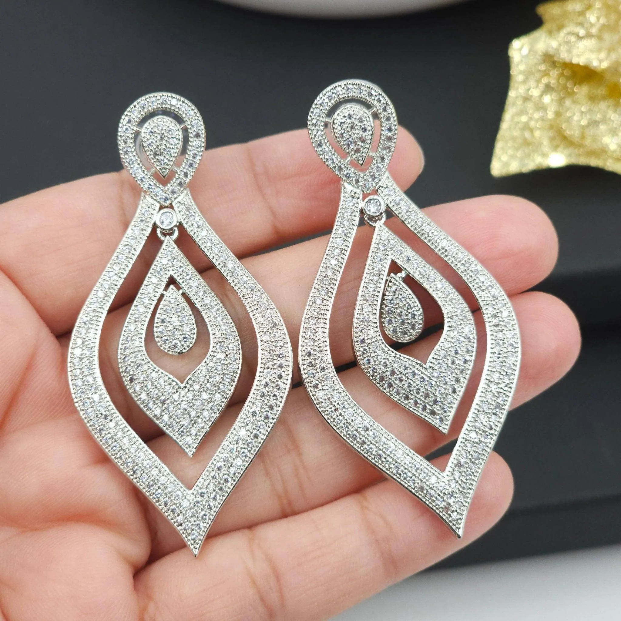 Clara American Diamond Statement Earrings