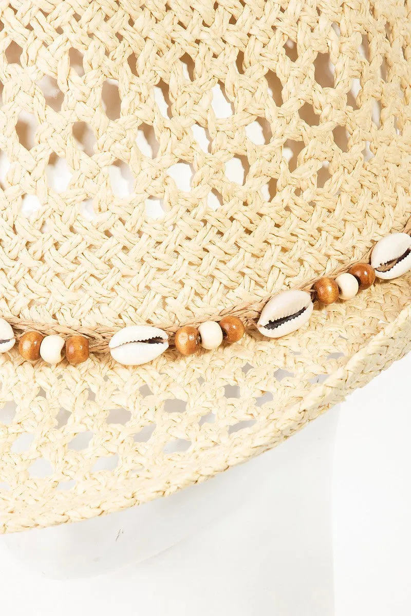 Cowrie Shell Beaded String Straw Hat