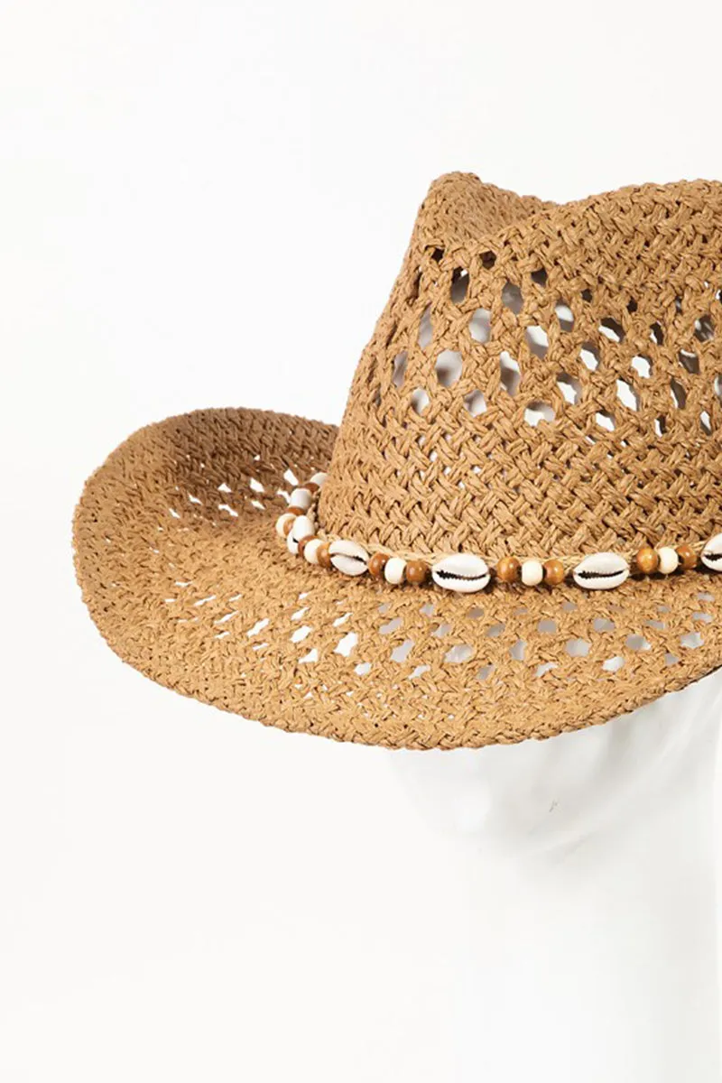 Cowrie Shell Beaded String Straw Hat