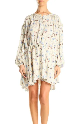 Cream Floral Print Flowy Mini Dress