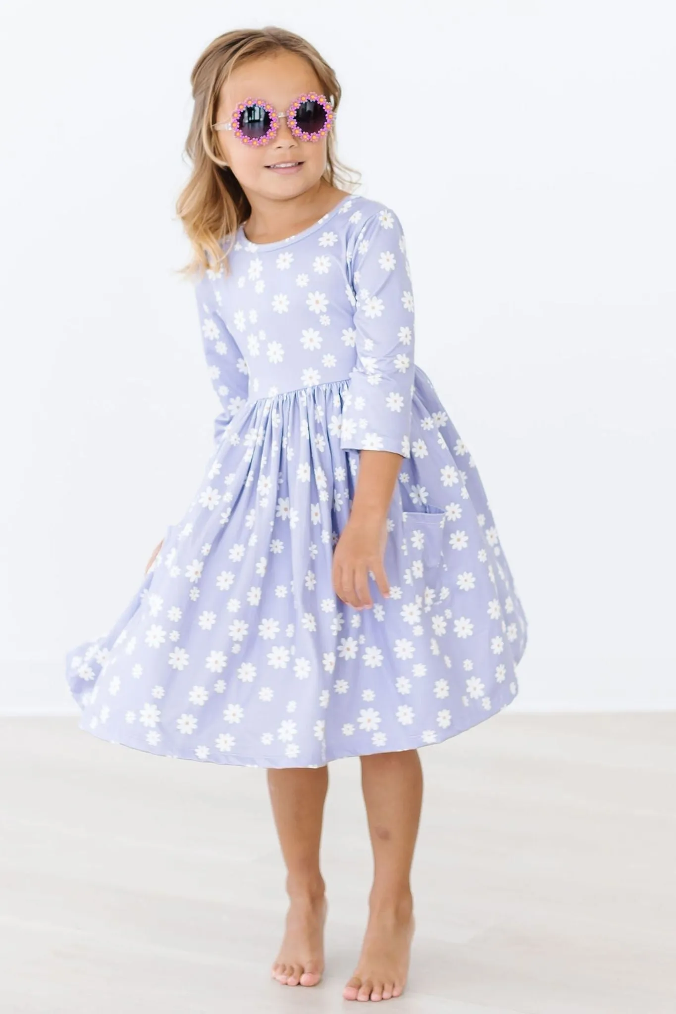 Dainty Daisies 3/4 Sleeve Pocket Twirl Dress