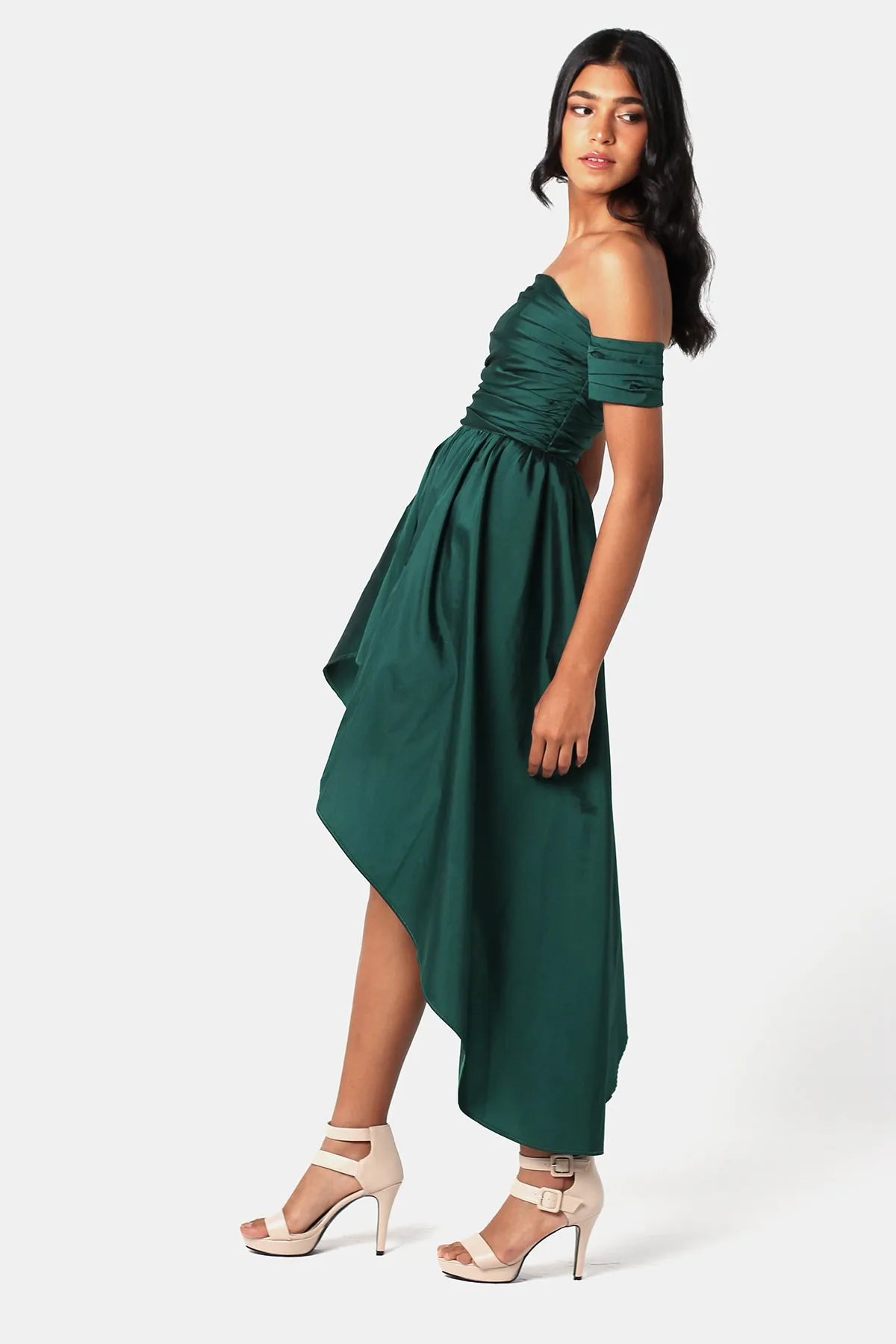 Emerald Silk Taffeta Flowy Dress