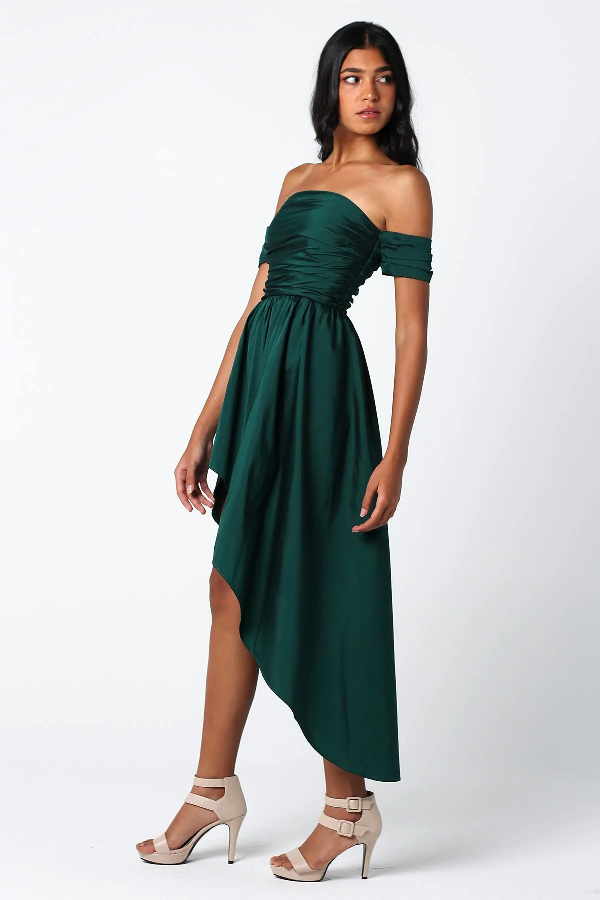 Emerald Silk Taffeta Flowy Dress