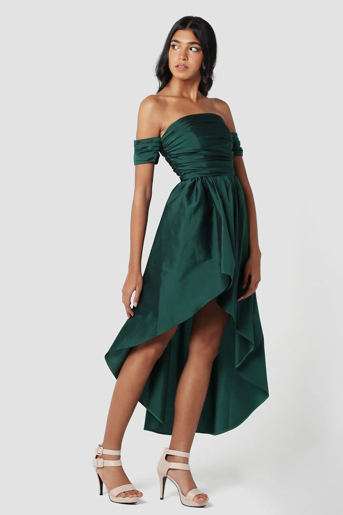 Emerald Silk Taffeta Flowy Dress