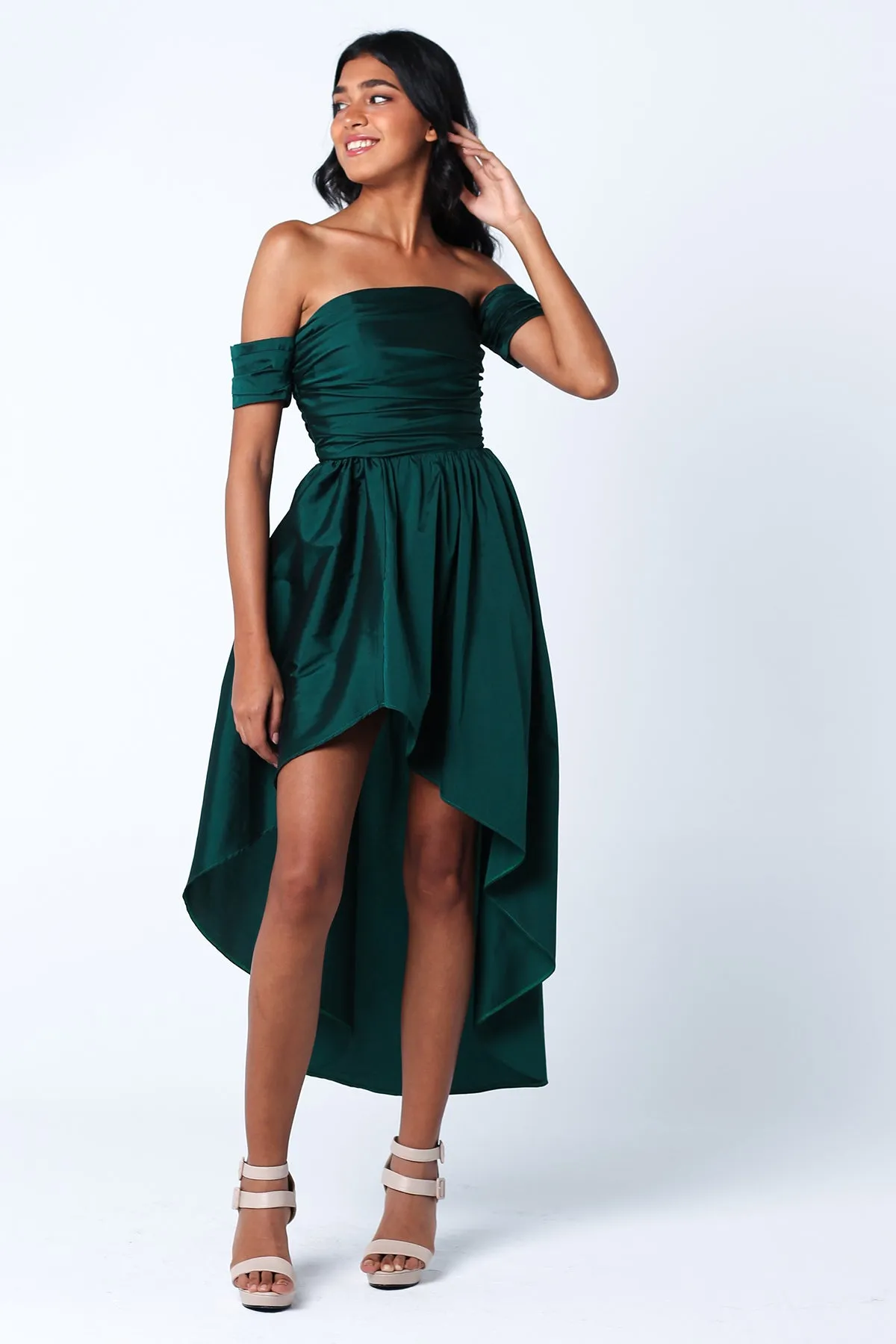 Emerald Silk Taffeta Flowy Dress