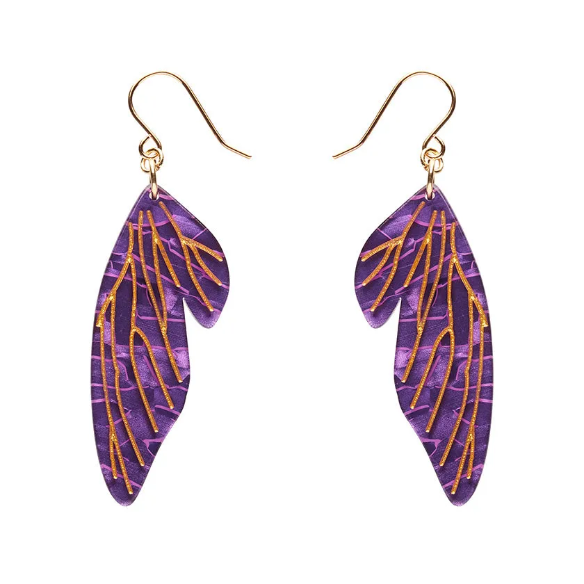 Erstwilder - Fairy Wings Drop Earrings in Purple