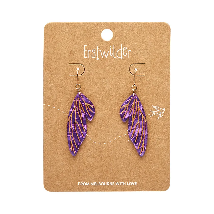 Erstwilder - Fairy Wings Drop Earrings in Purple