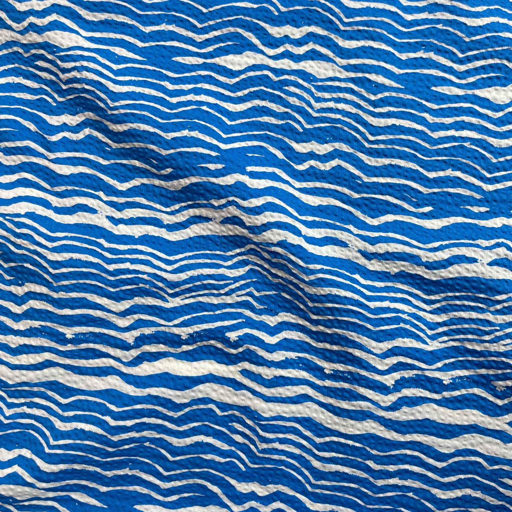 Ex-Designer Deadstock Ocean Waves Cotton Seersucker Fabric