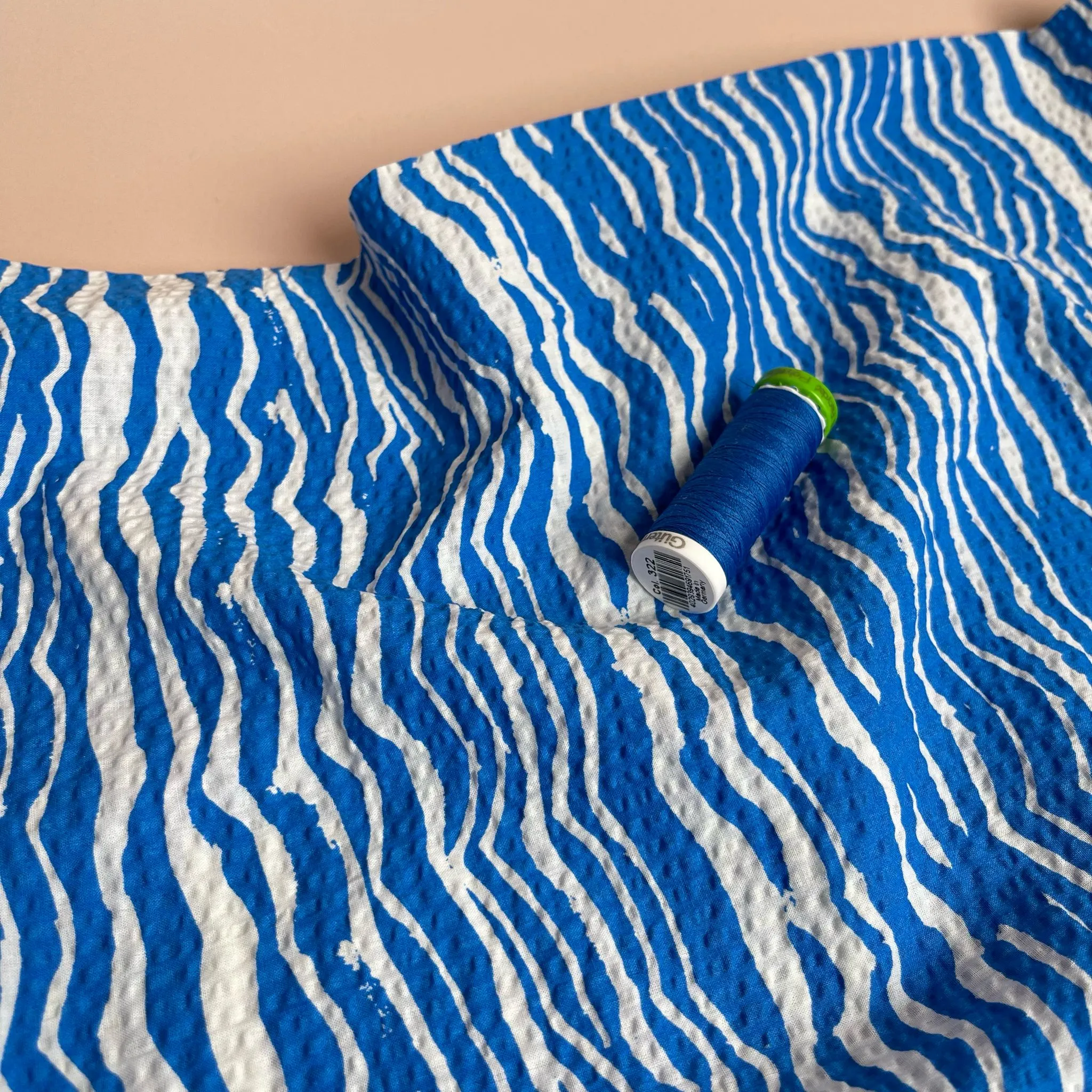 Ex-Designer Deadstock Ocean Waves Cotton Seersucker Fabric