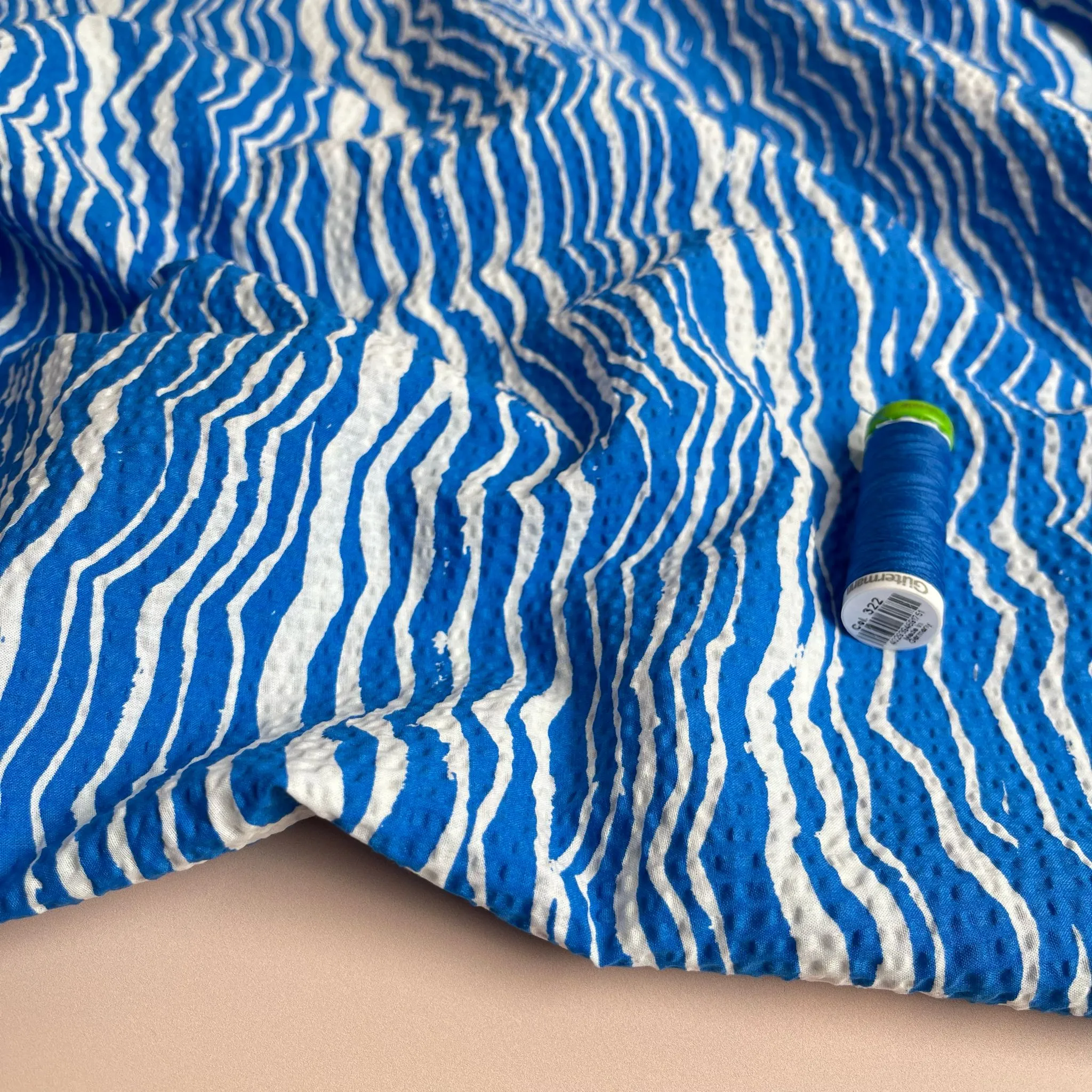 Ex-Designer Deadstock Ocean Waves Cotton Seersucker Fabric