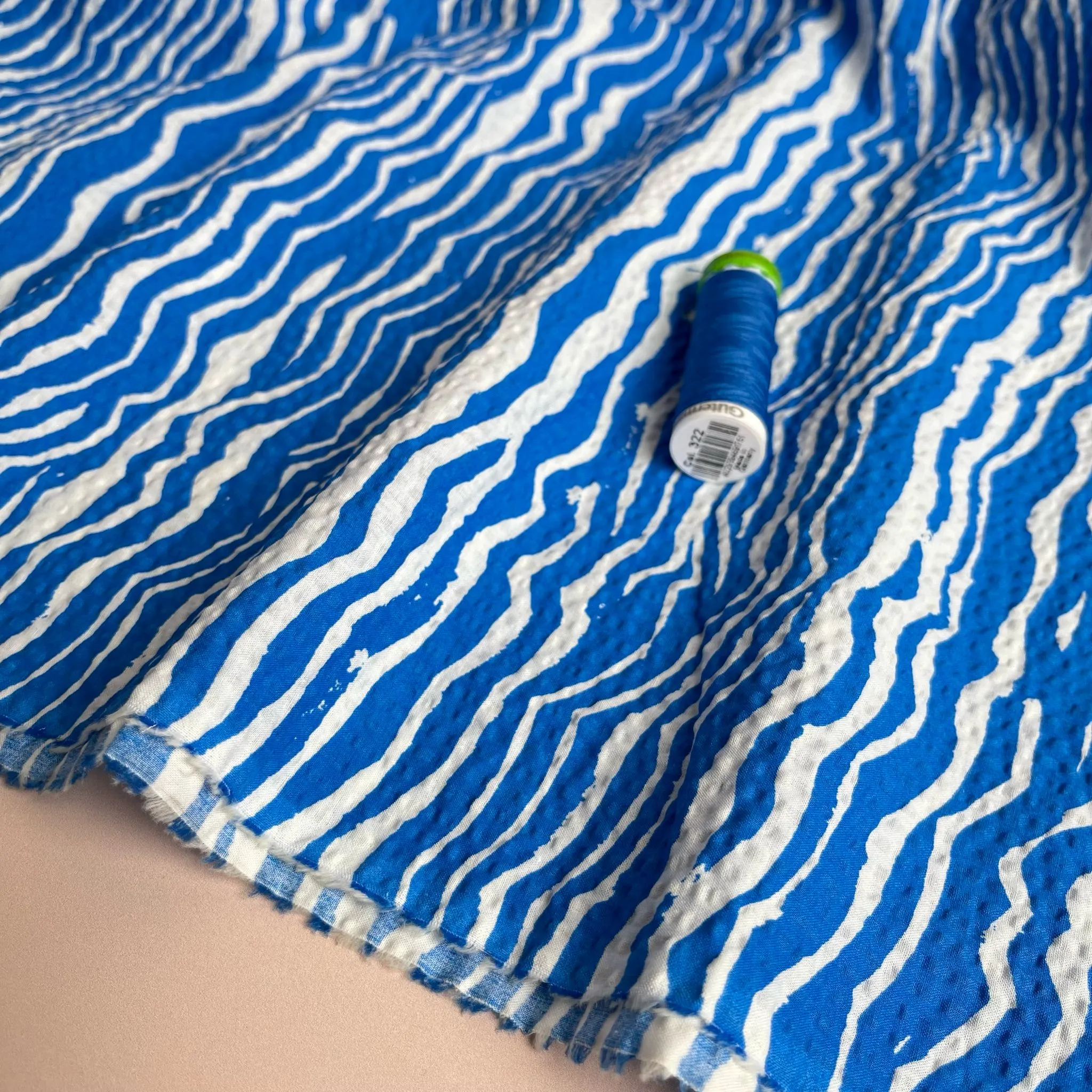 Ex-Designer Deadstock Ocean Waves Cotton Seersucker Fabric