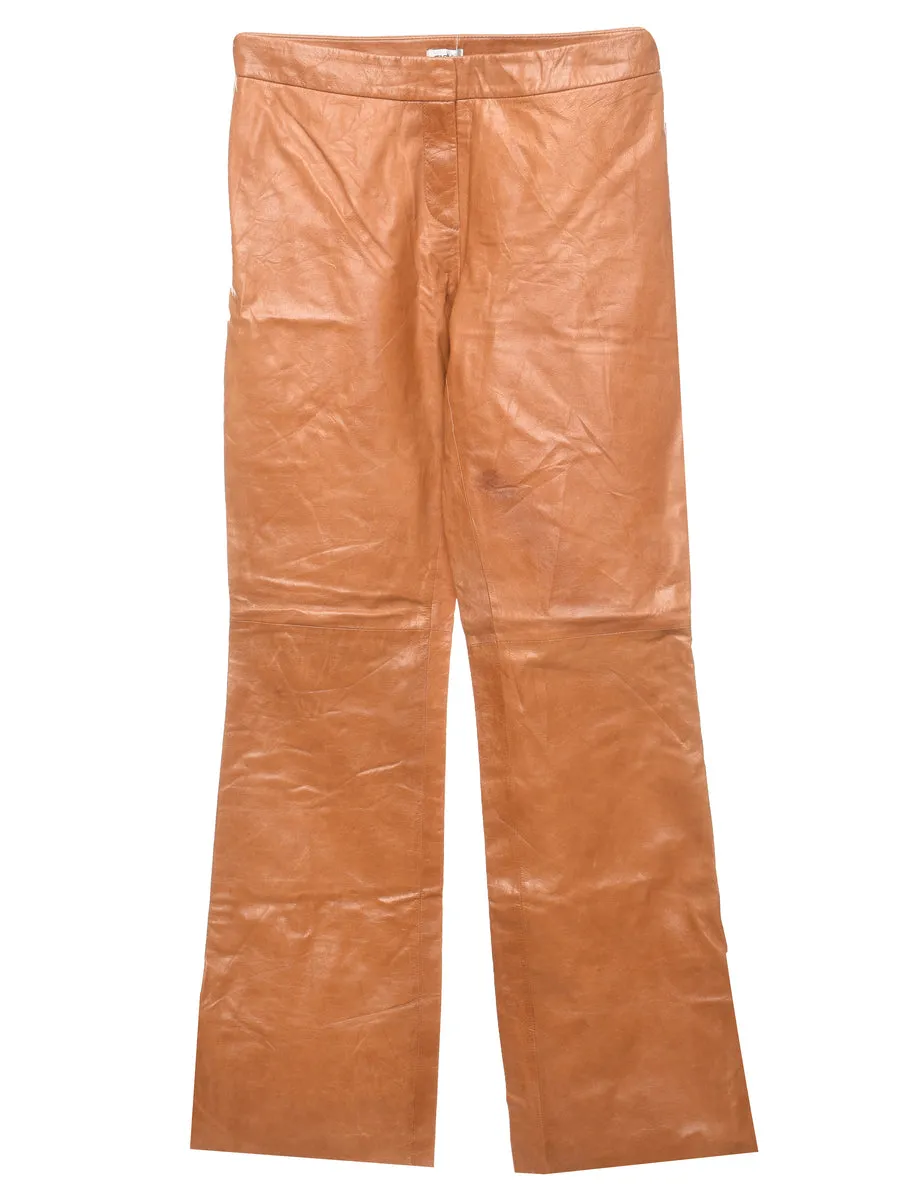 Flared Leg Leather Light Brown Trousers - W30 L32