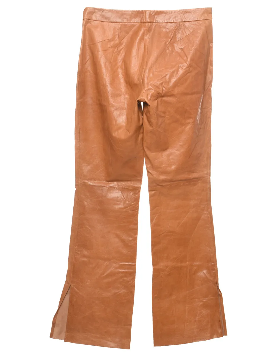 Flared Leg Leather Light Brown Trousers - W30 L32