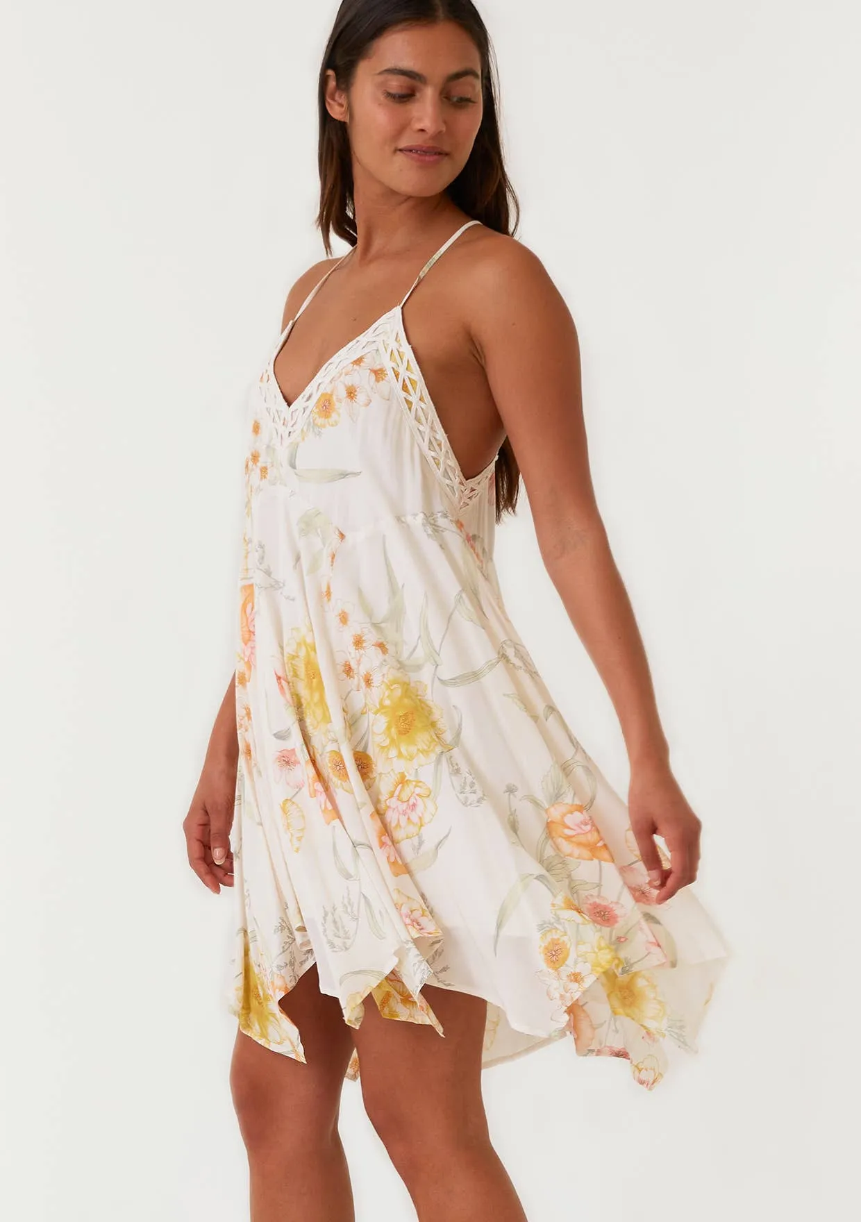 Floral V Neck Handkerchief Mini Dress