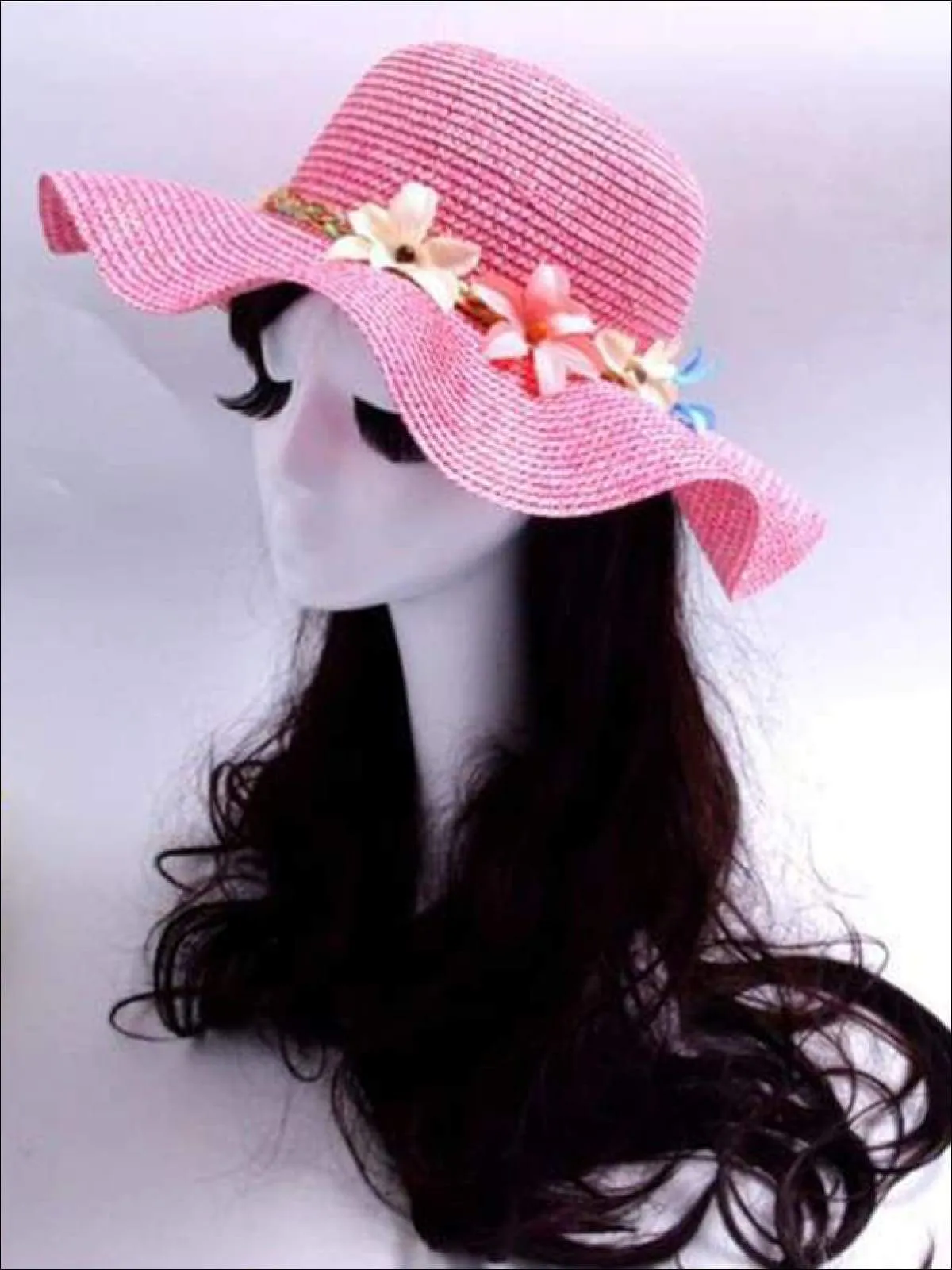 Girls Fashion Straw Hat with Flowers ( 5 colors)