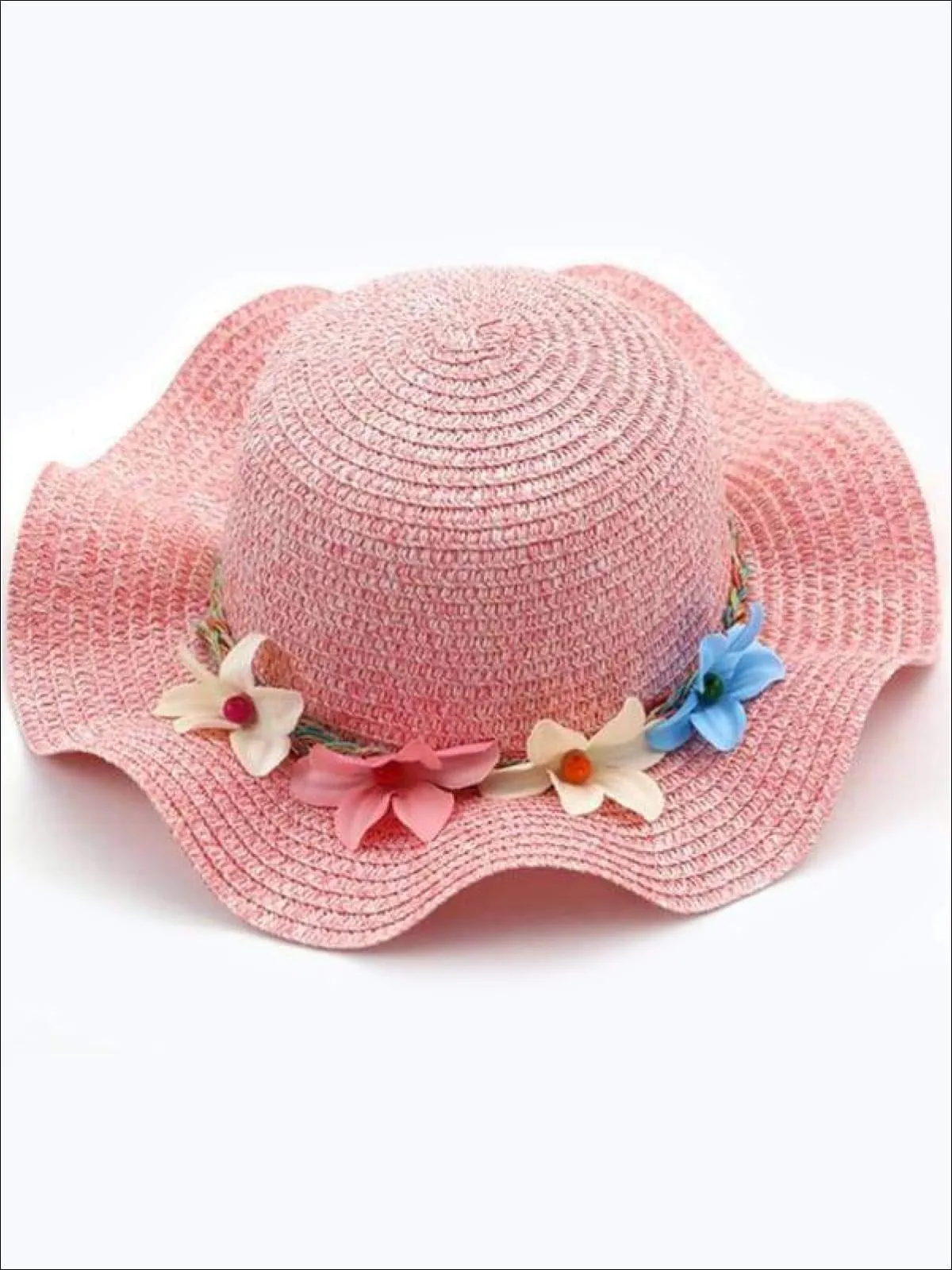 Girls Fashion Straw Hat with Flowers ( 5 colors)