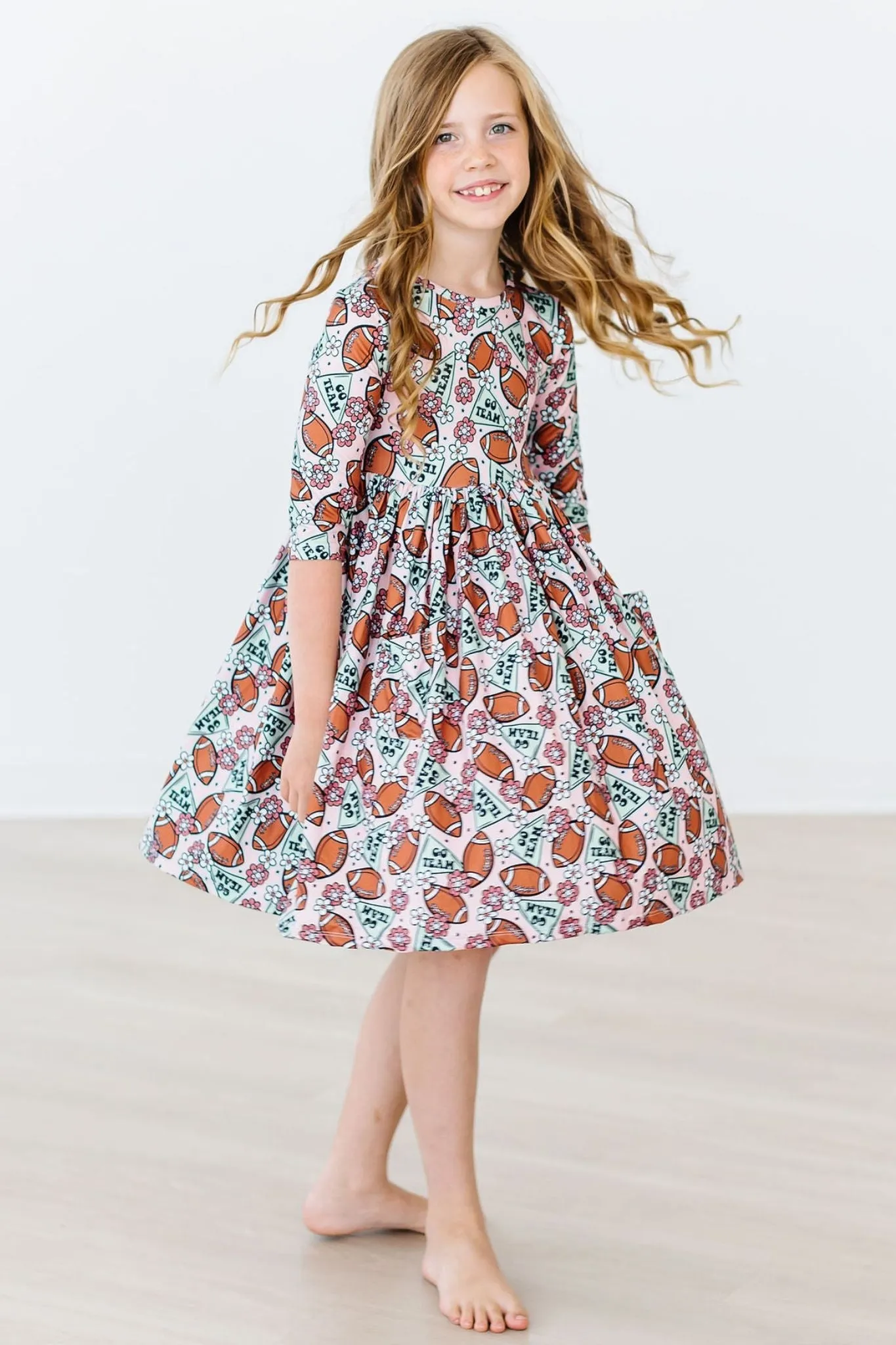 Go Team 3/4 Sleeve Pocket Twirl Dress