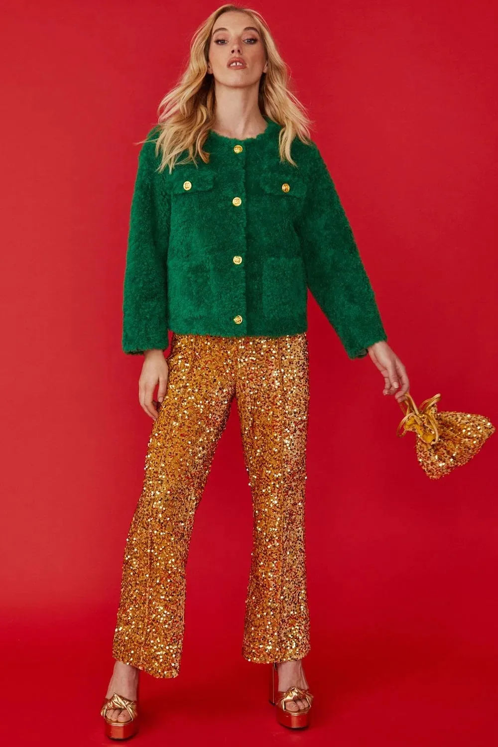 Gold Sequin Flared Trousers