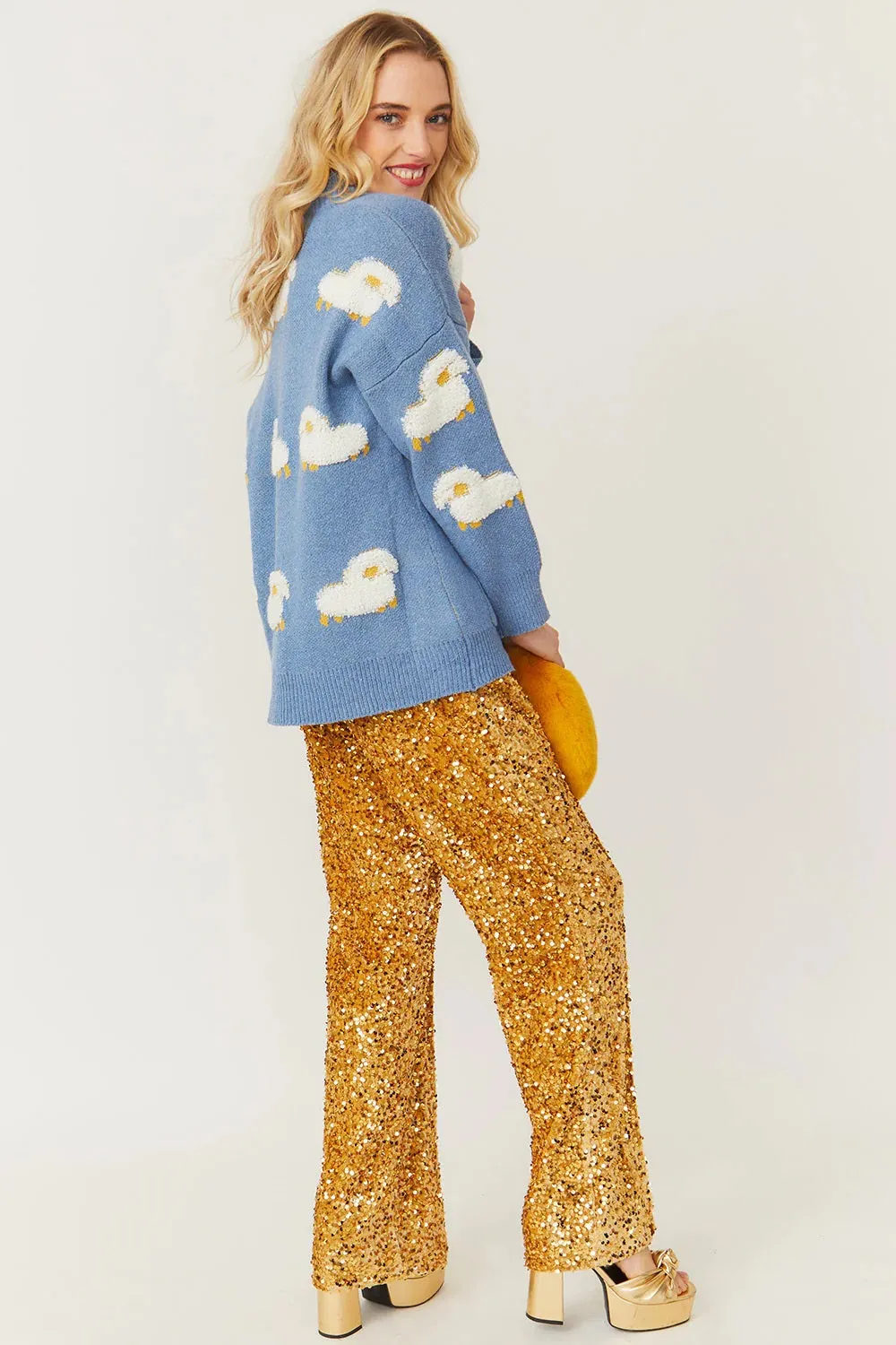 Gold Sequin Flared Trousers