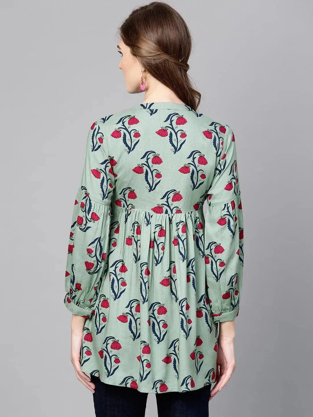 Green Printed Rayon Kurti