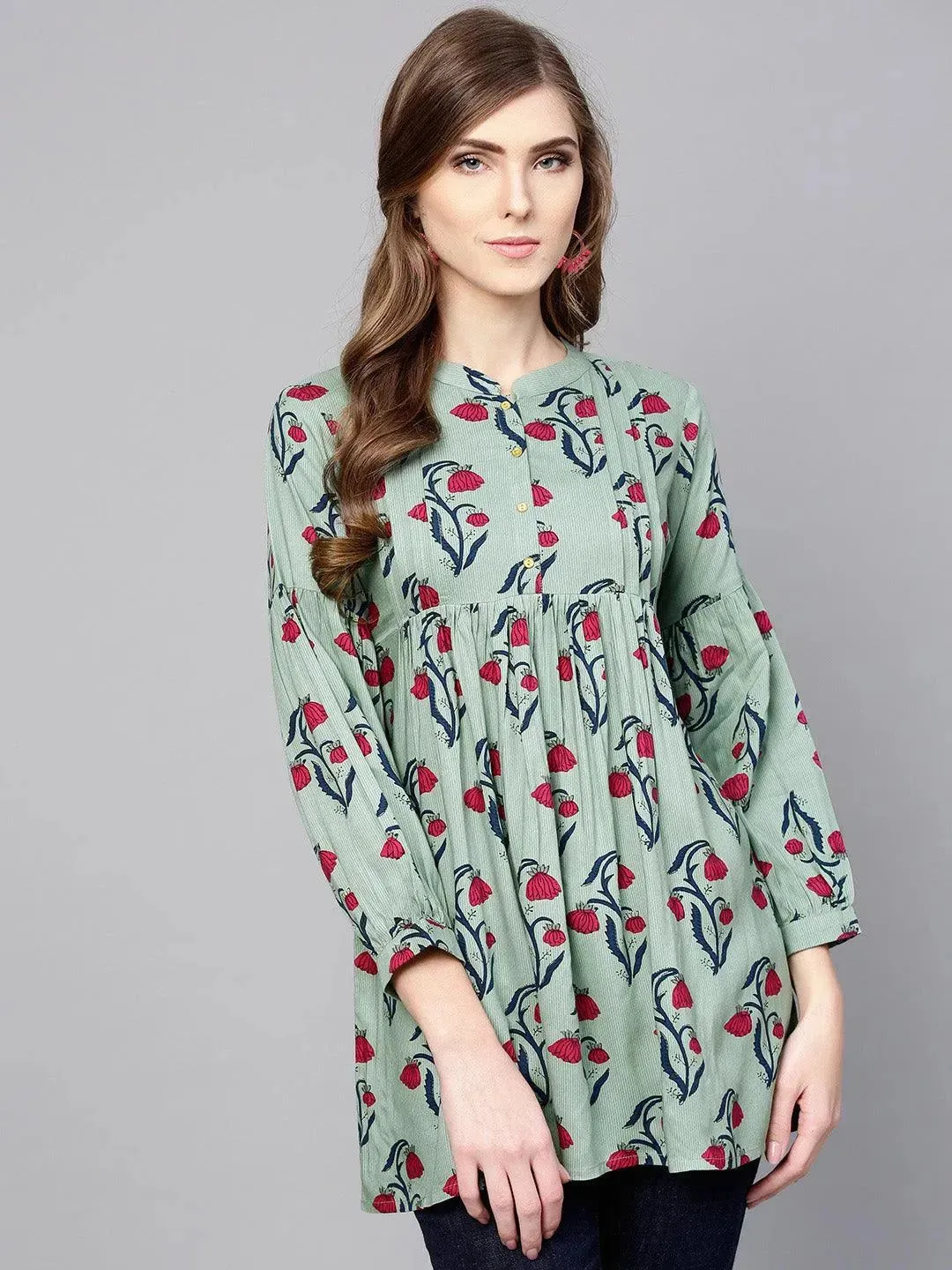 Green Printed Rayon Kurti