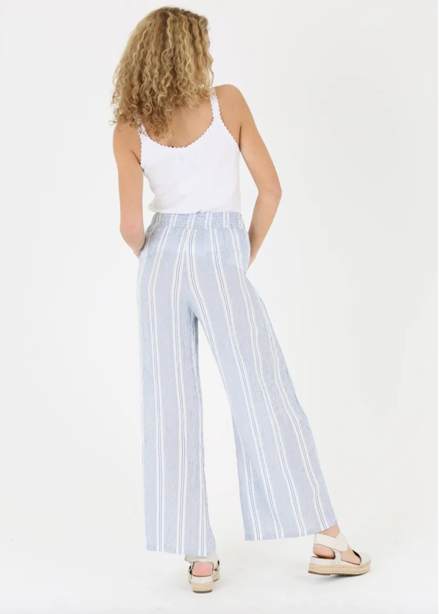 Grey Striped Lightweight Wide Leg Cotton Pants