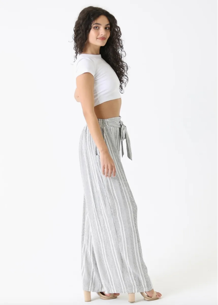 Grey Striped Lightweight Wide Leg Cotton Pants