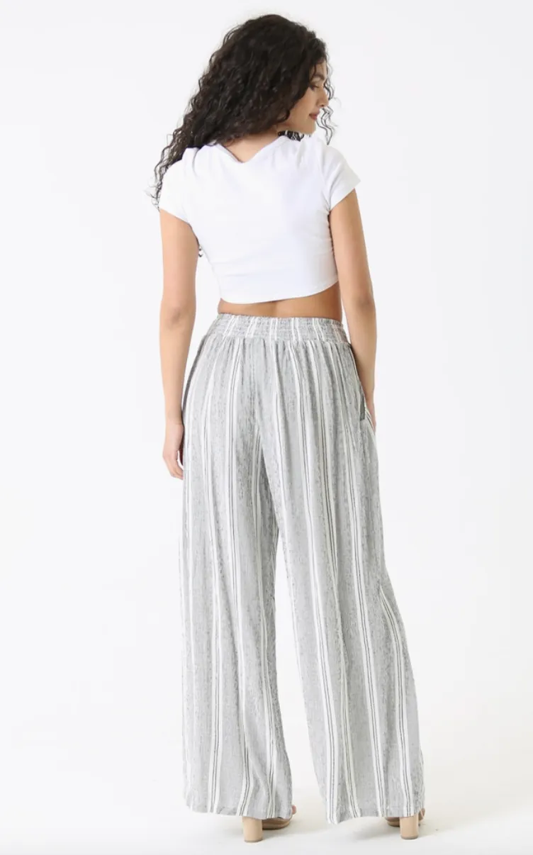 Grey Striped Lightweight Wide Leg Cotton Pants