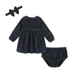 Infant Stretch Corduroy Ruffle Dress & Bloomer Set | Red Plaid