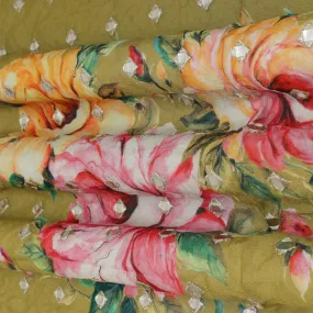 Large Prints Chinon Chiffon Mirror Work Fabric