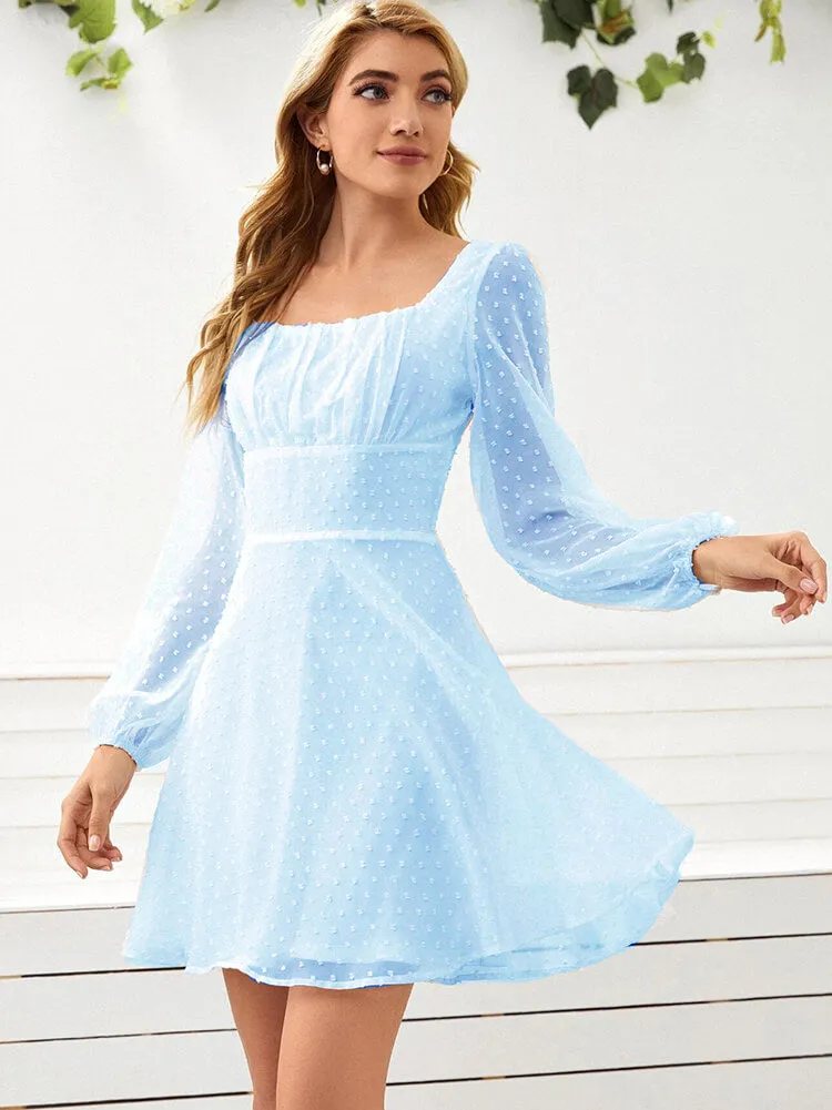 Long Lantern Sleeve Flowy Mini Dresses