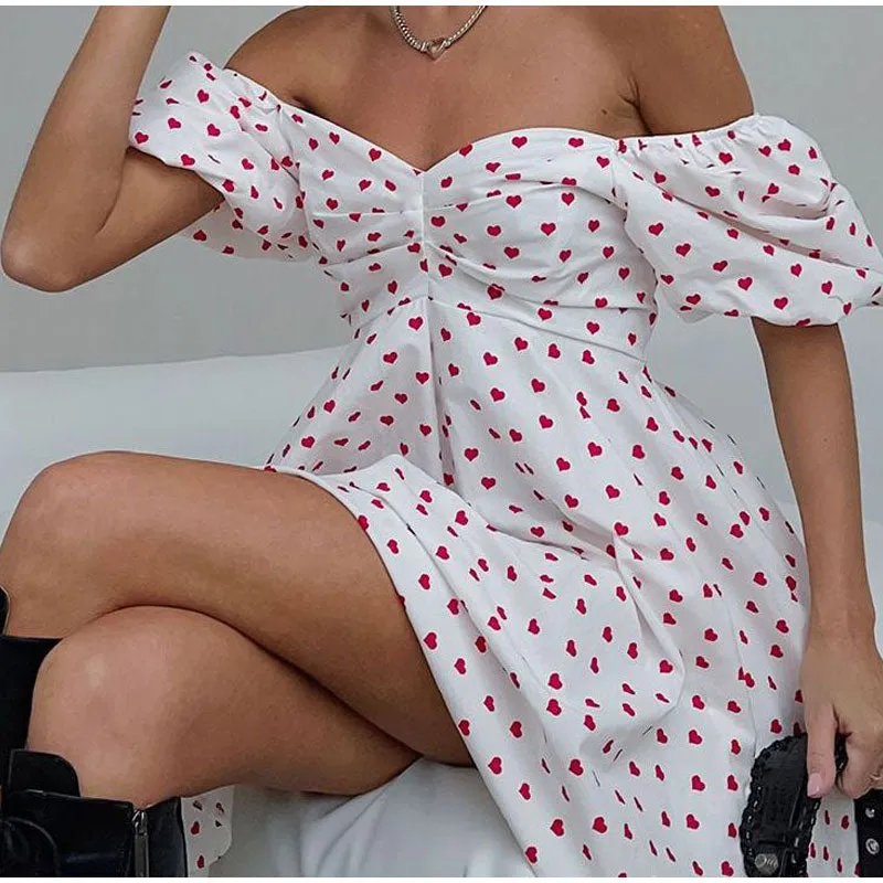 Love Print Off-Shoulder Flowy Dress