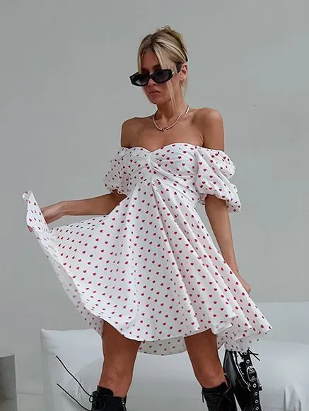 Love Print Off-Shoulder Flowy Dress