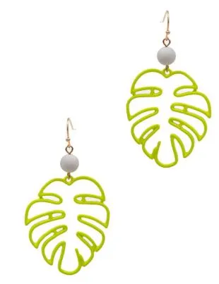 Monstera Color-Coated Outline Dangle Earrings - Yellow