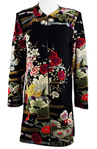 Moonlight Geometric & Floral Print, Asian Themed Elongated Woman's Top - Asian Garden